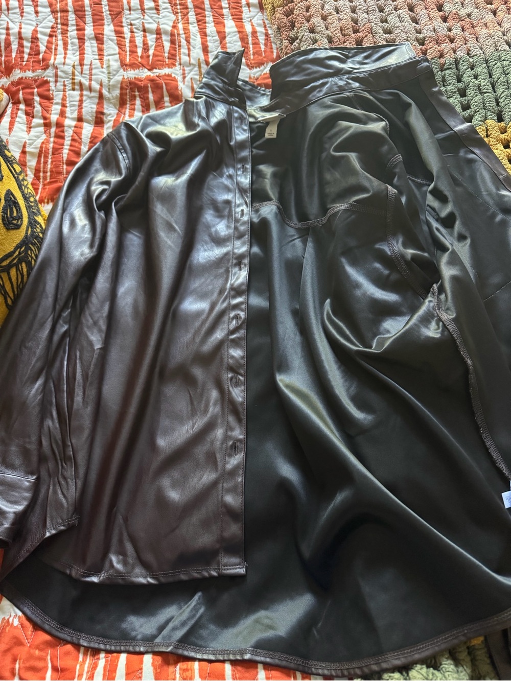 a new day Faux Leather Button-Down Shirt - Dark Brown - Picture 7 of 8